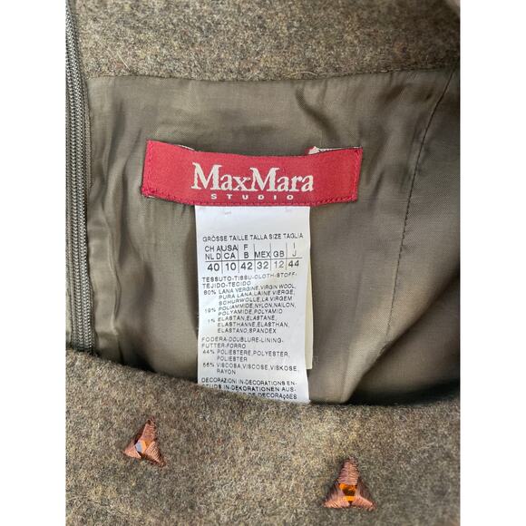 Max Mara Studio Green Brown Wool Studio Sheath Dress Mod Retro, 10 - Picture 5 of 5